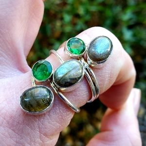 New Labradorite & Green Amethyst Adjustable 925 Silver Statement Ring.